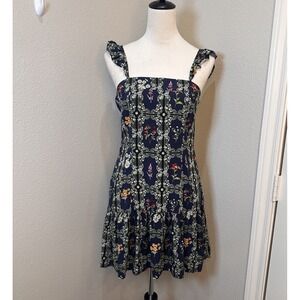 Agua Bendita x Target Dress Sm Navy Floral Ruffled Mini Boho Cottage Fairy Beach